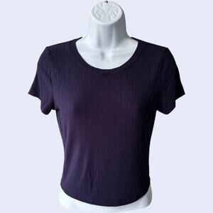 BOZZOLO ribbed baby tee crop top purple rayon-blend short sleeve – size L
